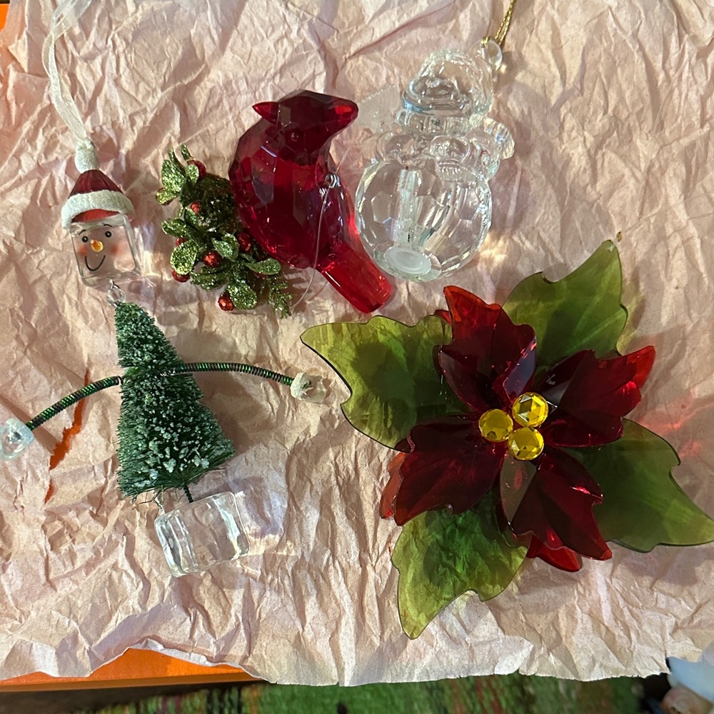 Festive Holiday Ornament Set of 4 - Red, Green, Clear